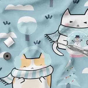 پارچه ملحفه مدل مخمل نوزادی طرح گربه و آدم برفی کد 5011429