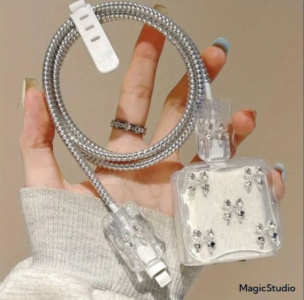 پک محافظ شارژر کریستالی ۲۰ وات سه پین آیفون پاپیون ریز شفاف کریستالی