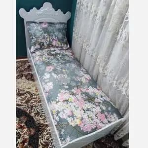 روتختی نیم ست تخت یک نفره طوسی شکوفه صورتی