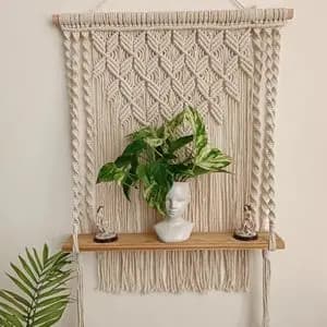 شلف چوبی مکرومه اویز پربافت طرح ققنوس