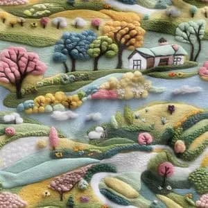 پارچه مخمل روبالشی پارچه باما طرح 5 بعدی خانه رویایی کد 5013598