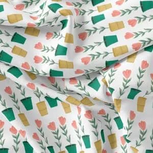 پارچه سرویس نوازد مخمل طرح گلدان گل زمینه سفید کد 5011114