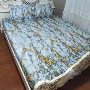 روکش تشک تخت دونفره طرح ماربل سفید طلایی
