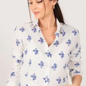 شومیز آستین بلند زنانه سفید طرحدار