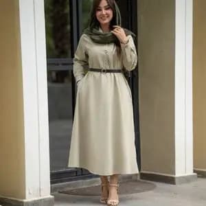 پیراهن مانتویی لینن + کمربند چرمی سولین