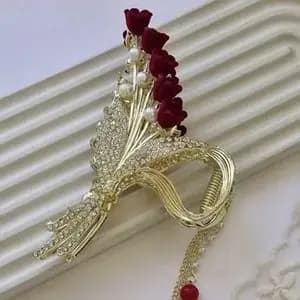 کلیپس فلزی مجلسی گل شکوفه قرمز