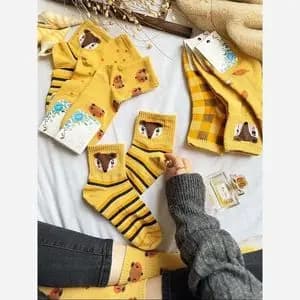 جوراب زنانه نیم ساق طرح روباه تم پاییزی