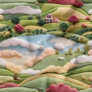 پارچه مخمل روبالشی پارچه باما طرح 5 بعدی خانه سبز کد 5013599