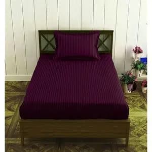 روتختی هتلی یکنفره ملحفه کشدار تخت و روبالشی بنفش بادمجونی