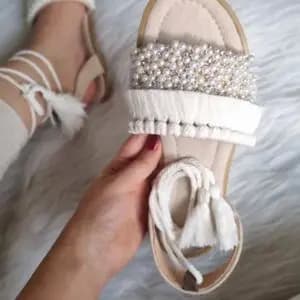 صندل مکرومه بافی مدل سایه مرواریدی مجلسی