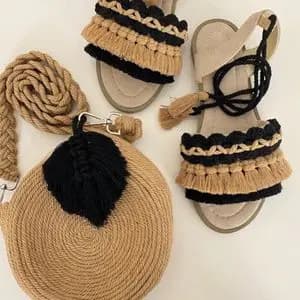 ست کیف و صندل مکرومه بافی مدل سوسن