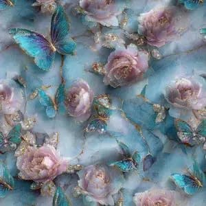 پارچه مخمل کوسن مبل پارچه باما طرح سه بعدی گل و پروانه کد 5014177