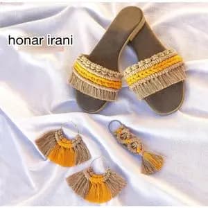 پک هدیه صندل گوشواره و جاکلیدی مکرومه بافی