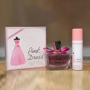 عطر خنک زنانه لباس صورتی فراگرنس ورد بهمراه اسپری رایگان - پرفروش