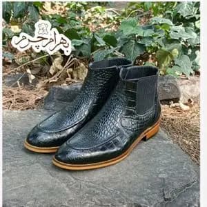 نیم بوت مردانه چرم طبیعی مشکی آلپاین زیگزالی کروکودیلی