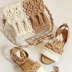 ست کیف و صندل مکرومه بافی مدل ماهی