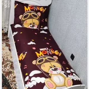 روتختی نیم ست ملحفه و روبالش طرح خرس خلبان زمینه قهوه ای