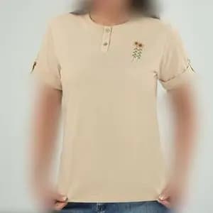 تیشرت زنانه یقه سه دکمه گلدوزی شده