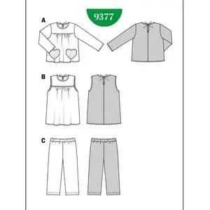 الگو خیاطی بلوز و شلوار دخترانه بوردا کیدز کد 9377 سایز 18 ماه تا 6 سال متد مولر