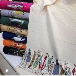 پارچه لنین حاشیه دوزی رنگ سفید کد2