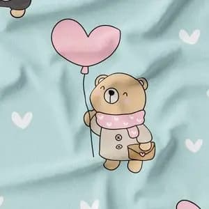 پارچه لباسی طرح دار پارچه الف مدل کرپ بوگاتی طرح خرس مهربون کد 4011537