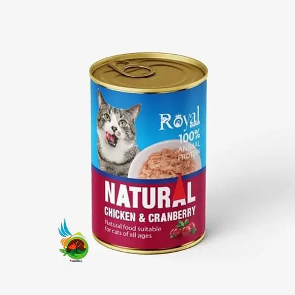 کنسرو نچرال گربه رویال کوکو با طعم مرغ و کرنبری Royal coco وزن ۳۸۰ گرم