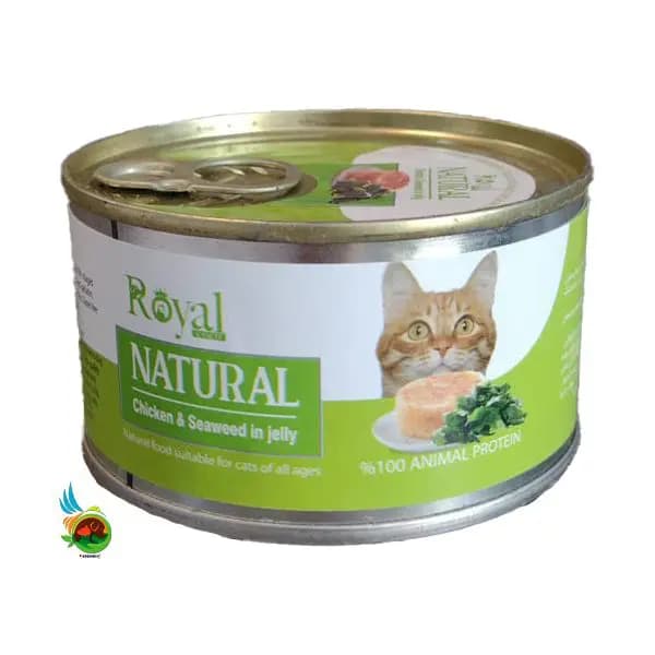 کنسرو نچرال گربه رویال کوکو طعم مرغ و جلبک دریایی در ژله Royal coco chicken & seaweed in jelly وزن ۲۲۰ گرم
