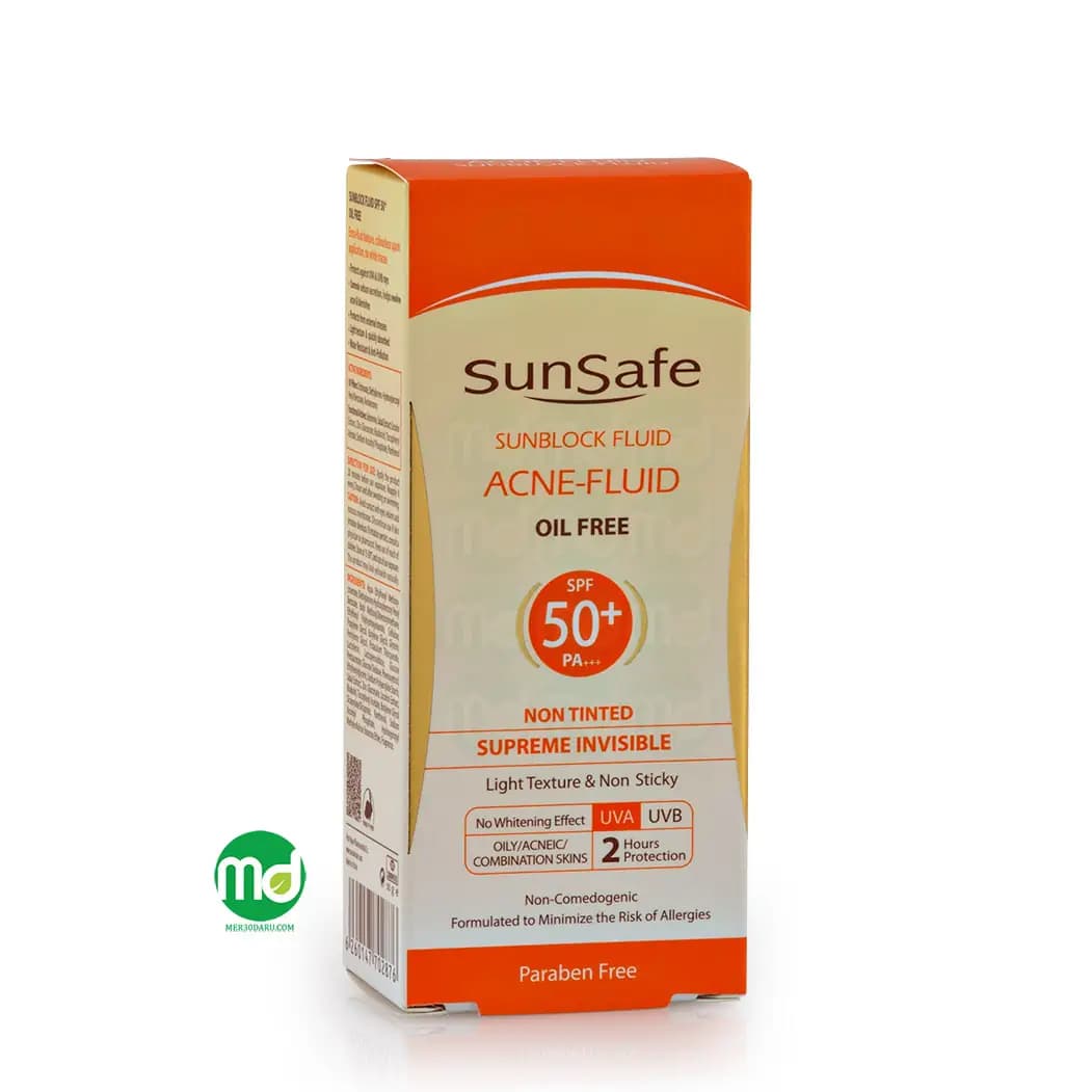 کرم ضد آفتاب بی رنگ فلوئید سان سیف ضد جوش و فاقد چربی +spf 50