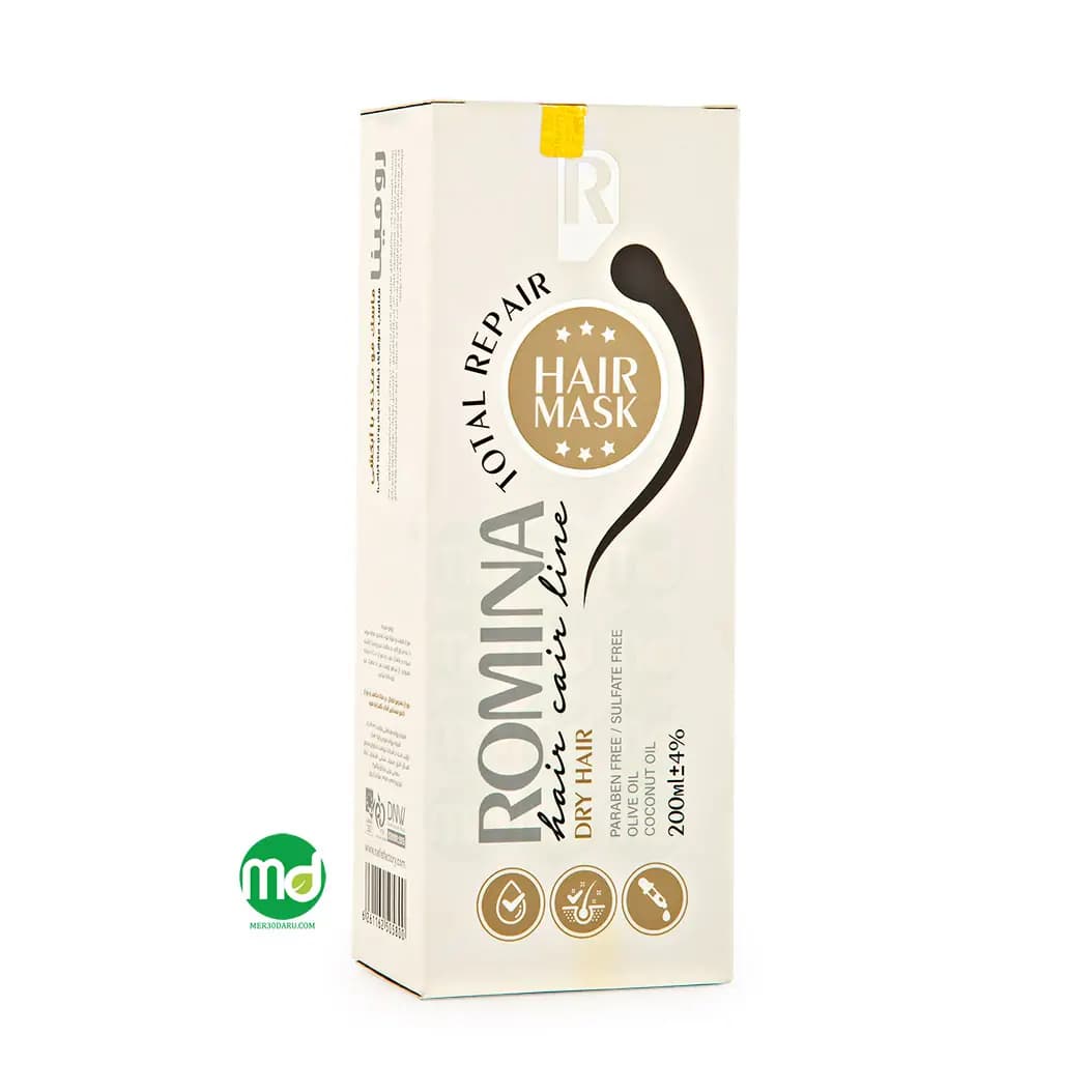 ماسک مو فاقد سولفات رومینا برای موهای خشک مناسب داخل حمام 200ml