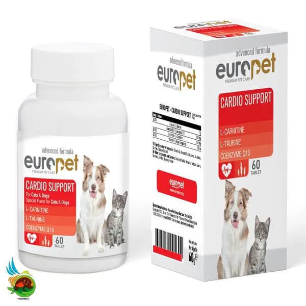 قرص تقویت کننده قلب و عروق یوروپت مخصوص سگ و گربه Europet cardio support tablet بسته ۶۰ عددی