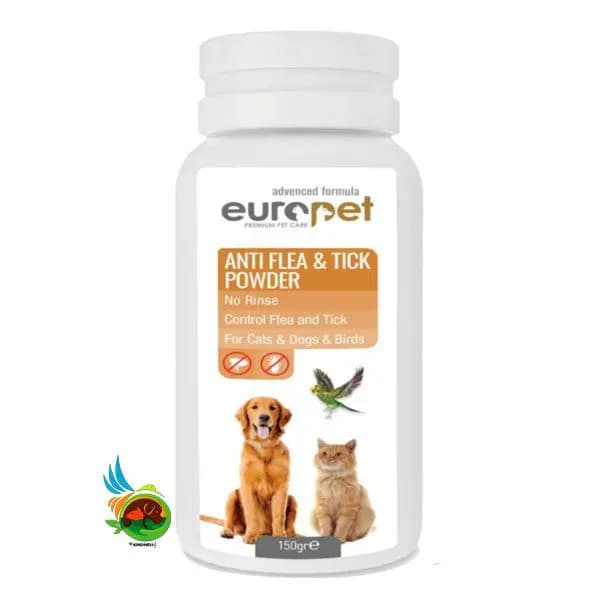 پودر ضد کک و کنه یوروپت مخصوص حیوانات خانگی anti flea & tick powder حجم ۱۵۰ گرم