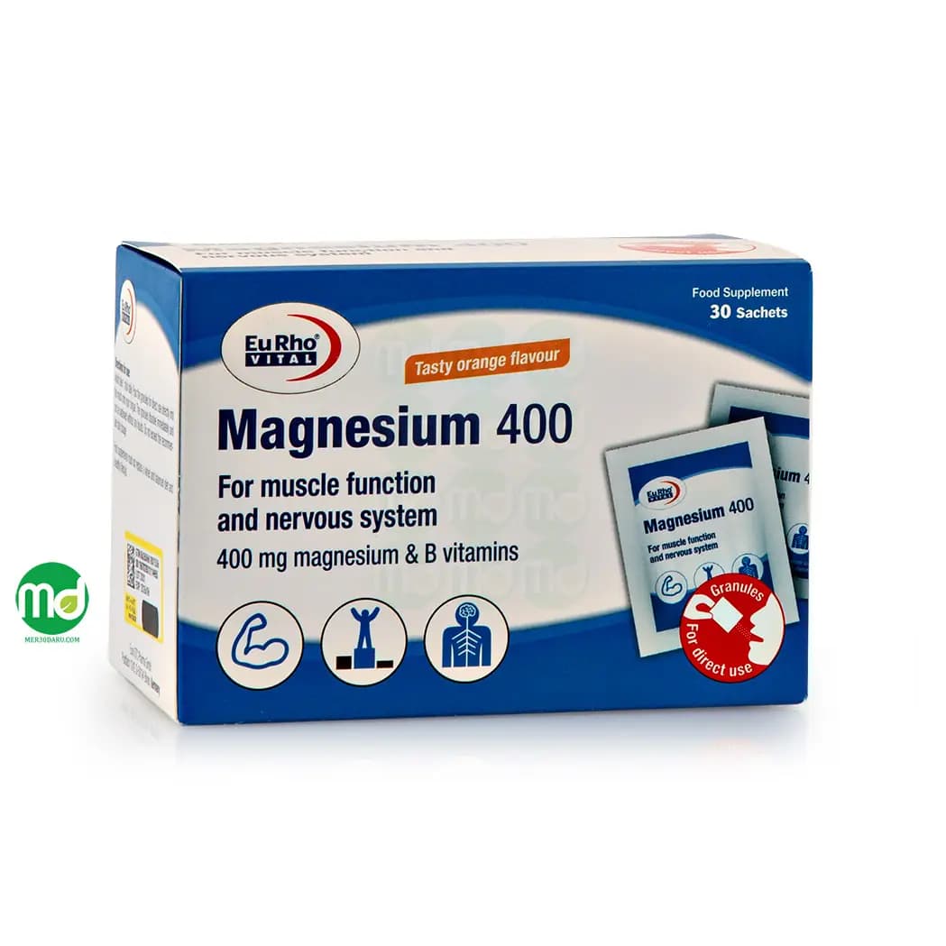 ساشه منیزیم 400 یوروویتال بهبود دهنده گرفتگی های عضلانی 30 عدد