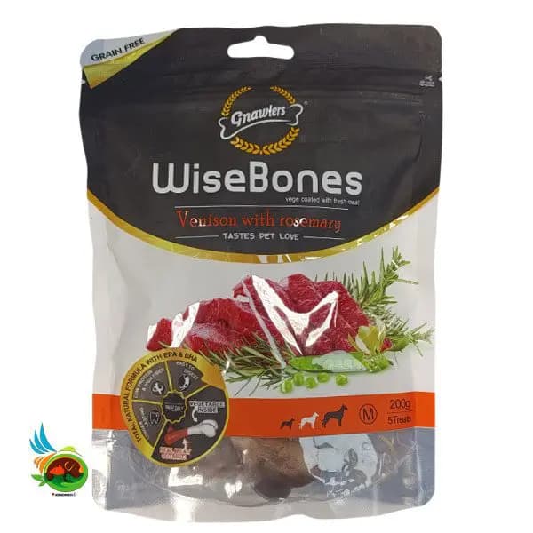 تشویقی استخوان سگ نژاد متوسط گناولرز طعم گوزن و رزماری Gnawlers venison with rosemary بسته ۵ عددی