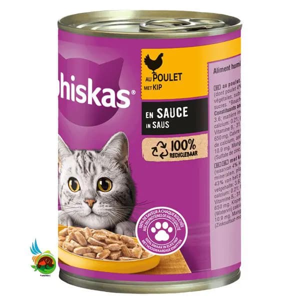 کنسرو گربه بالغ ویسکاس با طعم مرغ در سس Whiskas with chicken وزن ۴۰۰ گرم