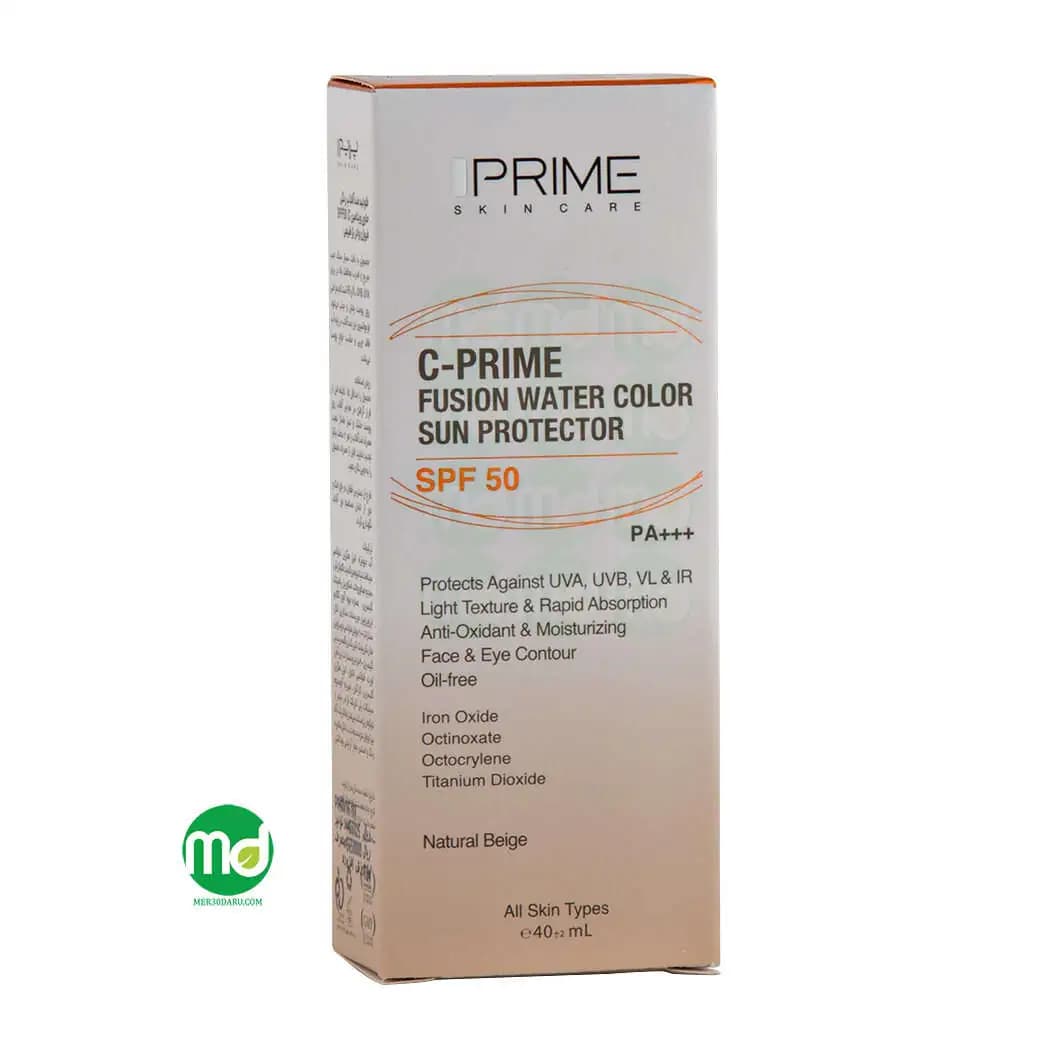 فلوئید ضد آفتاب رنگی فیوژن واتر پرایم حاوی ویتامین C با SPF 50