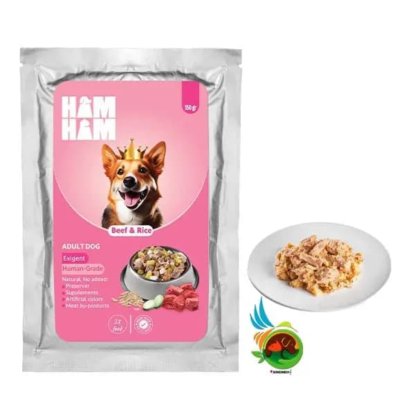 پوچ سگ با طعم گوشت گوساله و برنج هام هام ham ham گرمی ۱۵۰