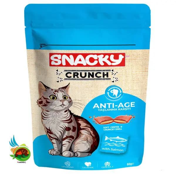 تشویقی گربه کرانچی اسنکی طعم ماهی سالمون Snacky anti-age with salmon وزن ۶۰ گرم
