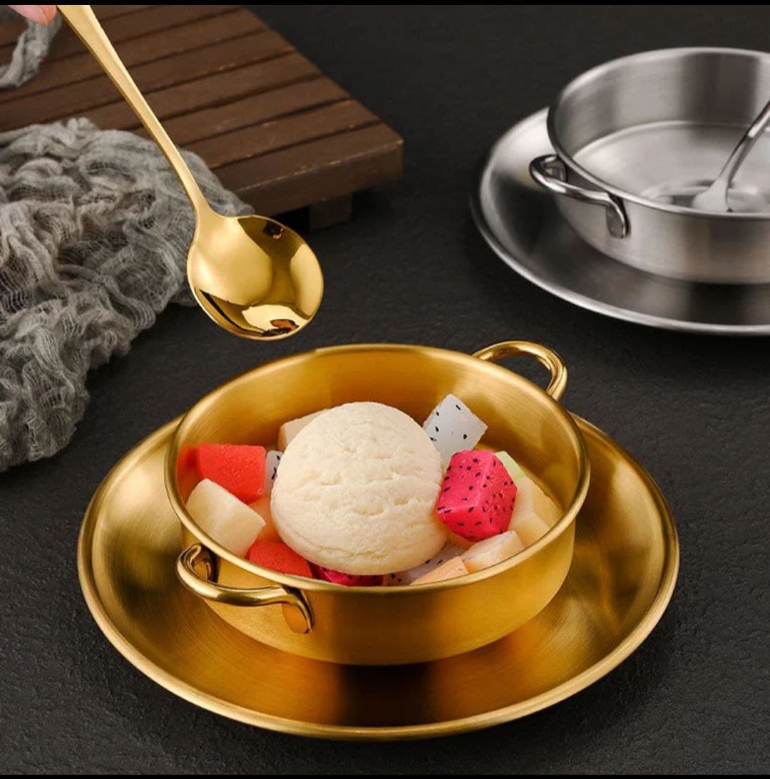 ست سوپ‌خوری و دسرخوری ۳ تکه استیل طلایی وارداتی
