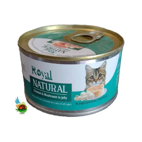 کنسرو نچرال گربه رویال کوکو طعم مرغ و قارچ در ژله Royal coco chicken & mushroom in jelly وزن ۲۲۰ گرم