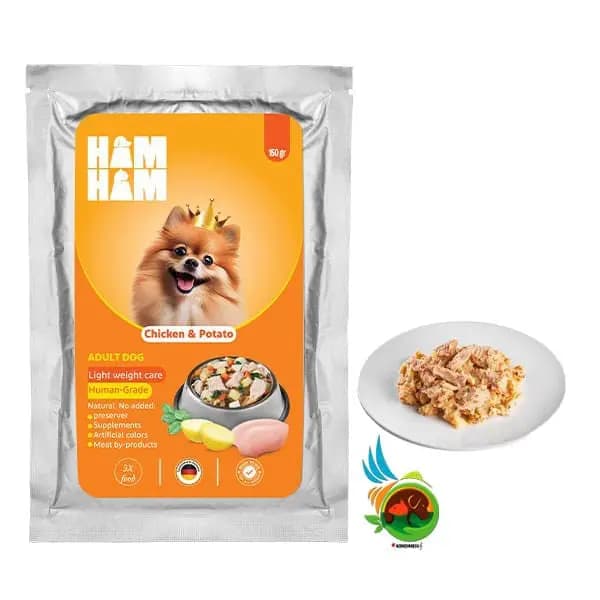 پوچ سگ با طعم مرغ و سیب زمینی هام هام ham ham گرمی ۱۵۰