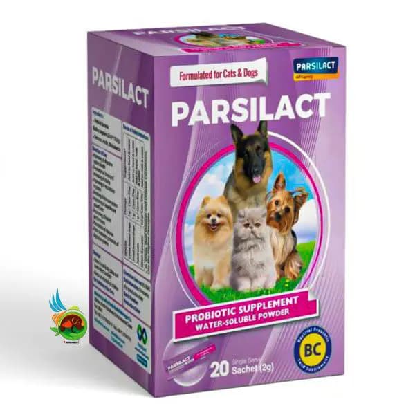 مکمل پودری پروبیوتیک پارسی لاکت مخصوص سگ و گربه Parsilact probiotic بسته ۲۰ عددی