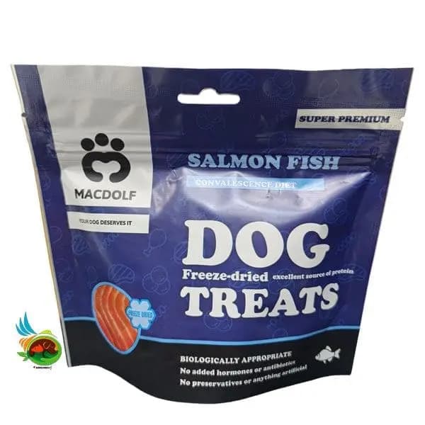 تشویقی فریز دراید سگ مک دولف طعم ماهی سالمون Macdolf dog treats with salmon وزن ۳۵ گرم