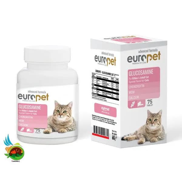 قرص گلوکوزآمین گربه یوروپت Europet cat glucosamine tablet بسته ۷۵ عددی