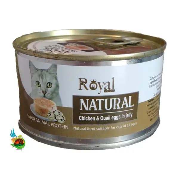 کنسرو نچرال گربه رویال کوکو طعم مرغ و تخم بلدرچین در ژله Royal coco chicken & quail eggs in jelly وزن ۲۲۰ گرم