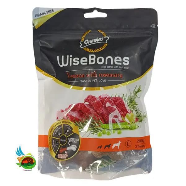 تشویقی استخوان سگ نژاد بزرگ گناولرز طعم گوزن و رزماری Gnawlers venison with rosemary بسته ۲ عددی