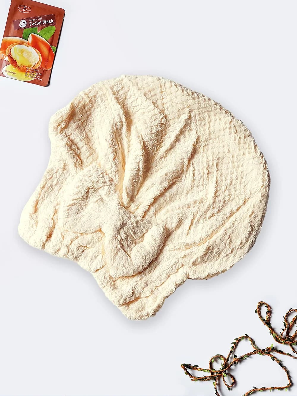 کلاه حوله ای پنبه ای زنانه با خاصیت خشک کردن سریع مو سر بانوان شیری رنگ