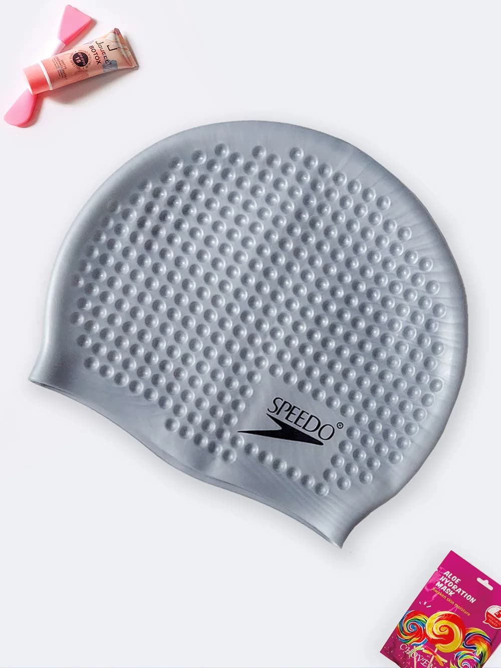 کلاه استخر زنانه و مردانه سیلیکونی مارک اسپیدو ( Speedo ) طرح توپی طوسی رنگ