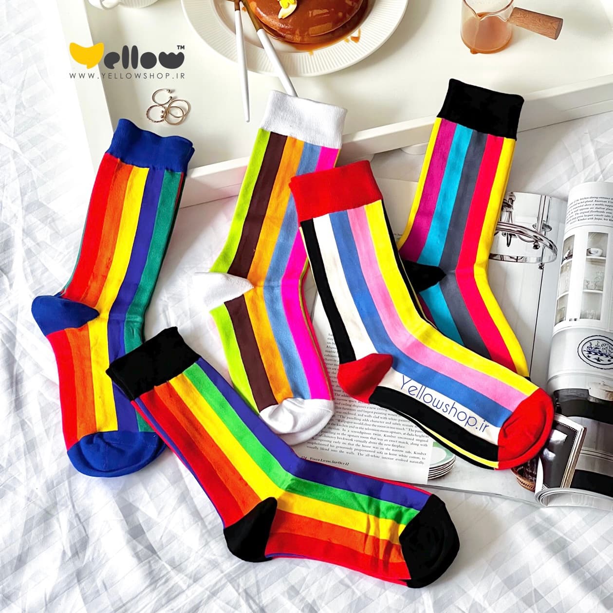جوراب ساقدار تم رنگین کمان عمودی کد 33012