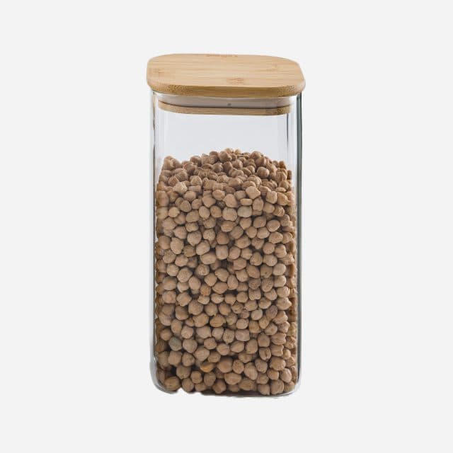 بانکه شیشه ای درب چوبی مربع 20 سانت یونیک کدUN-1760