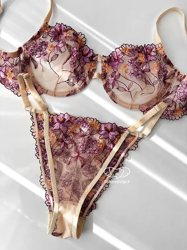 ست شورت و سوتین توری گیپوری فنردار بنفش میسا Misa کد 25268